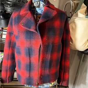 Fossil Red and Black Plaid Bomber Jacket